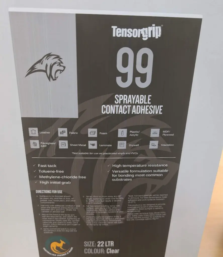 ADH-CANIS-99_2.TensorGrip-99-Non-Toxic-Sprayable-Foam-Upholstery-Contact-Adhesive-22L.webp